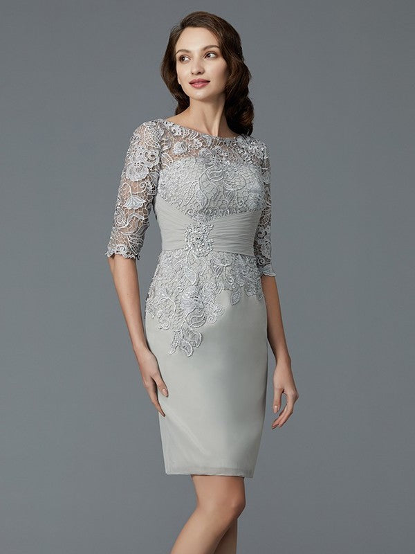 of Short/Mini Chiffon Scoop Sheath/Column Mother 1/2 Sleeves the Bride Dresses