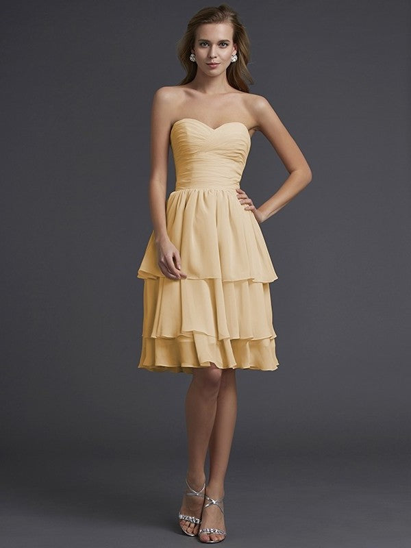 Sweetheart Sheath/Column Short Sleeveless Chiffon Bridesmaid Dresses