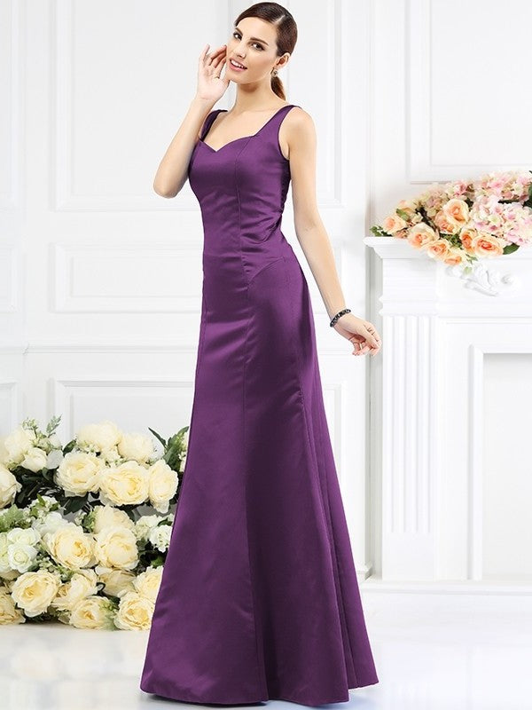 Long Straps Sheath/Column Sleeveless Satin Bridesmaid Dresses