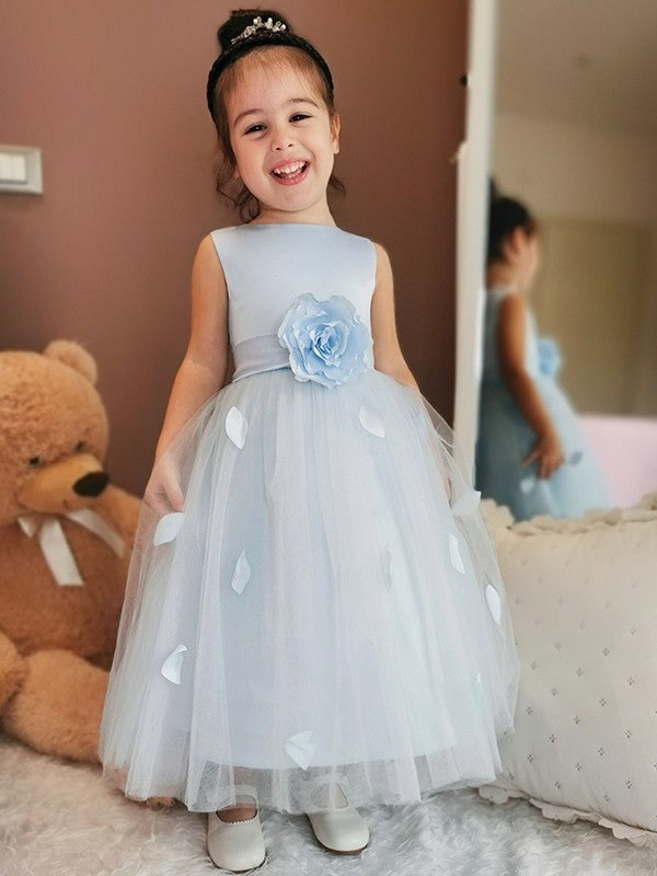 Hand-Made Tulle Ankle-Length Sleeveless A-Line/Princess Flower Scoop Flower Girl Dresses