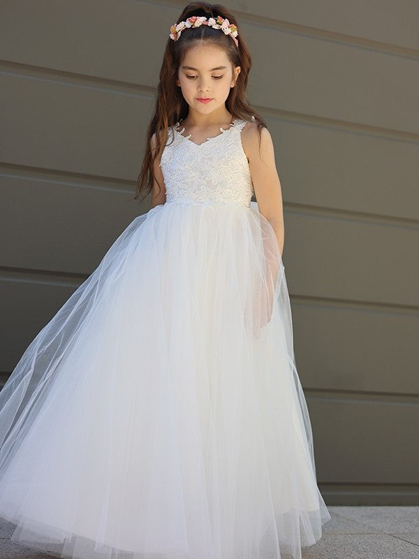 Bowknot Tulle Sweetheart Floor-Length A-Line/Princess Sleeveless Flower Girl Dresses