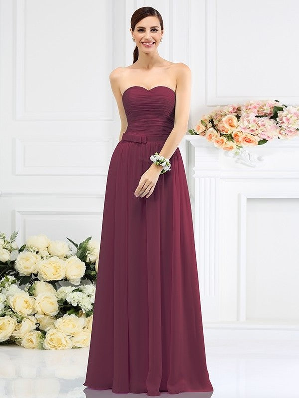 Pleats Hand-Made Sleeveless A-Line/Princess Sweetheart Long Flower Chiffon Bridesmaid Dresses