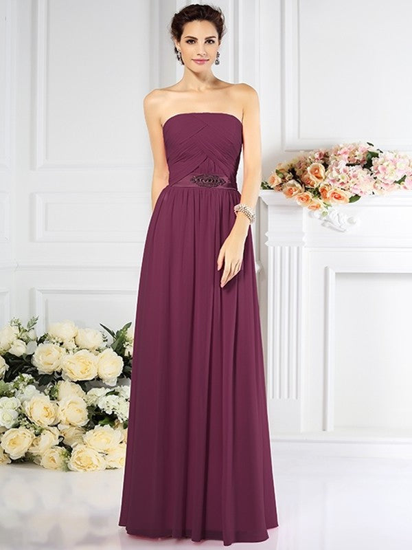 Strapless A-Line/Princess Pleats Long Sleeveless Chiffon Bridesmaid Dresses