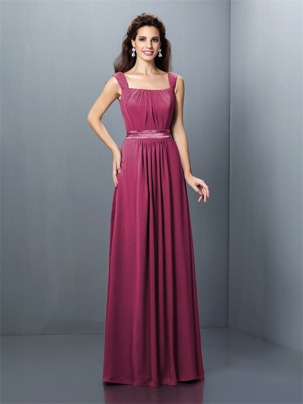 Square Sleeveless Pleats Long A-Line/Princess Chiffon Bridesmaid Dresses