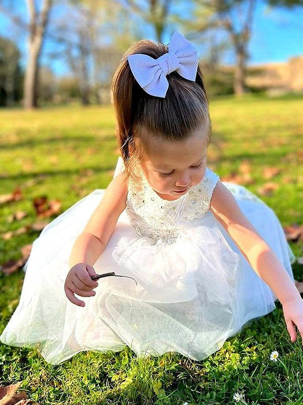 Sleeveless Scoop Bowknot Tulle Ankle-Length A-Line/Princess Flower Girl Dresses