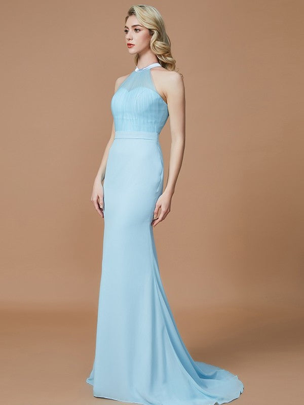 Sweep/Brush Trumpet/Mermaid Scoop Train Sleeveless Chiffon Bridesmaid Dresses