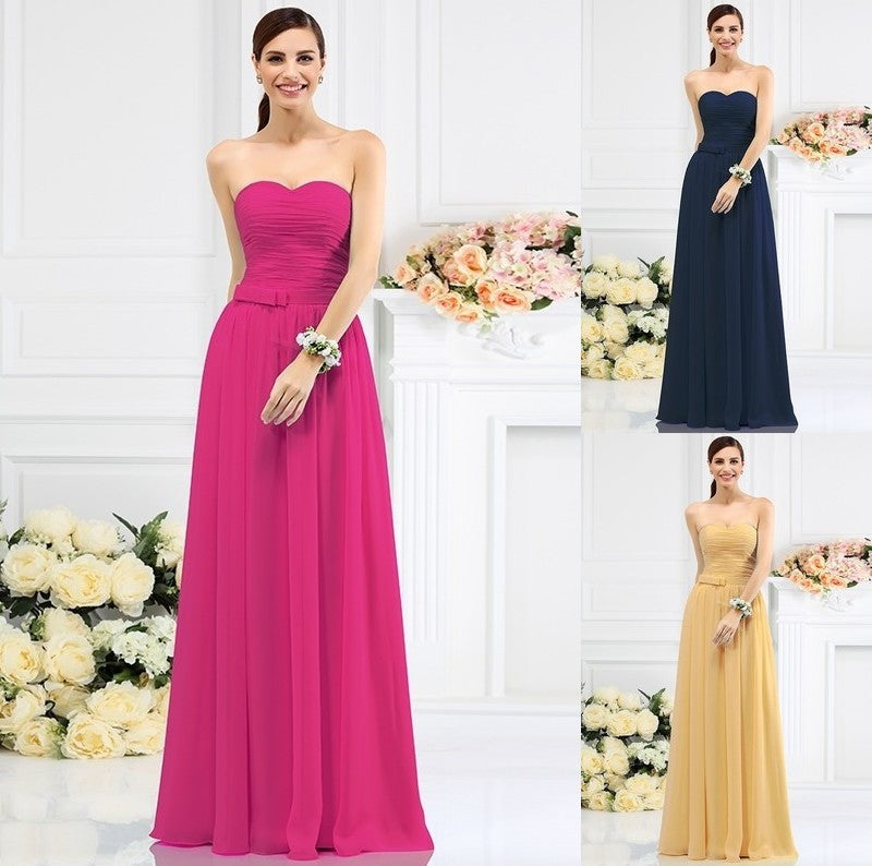 Pleats Hand-Made Sleeveless A-Line/Princess Sweetheart Long Flower Chiffon Bridesmaid Dresses