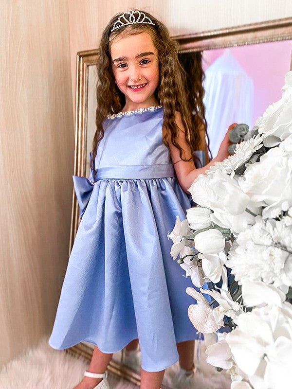 Sleeveless Satin Scoop Bowknot A-Line/Princess Knee-Length Flower Girl Dresses