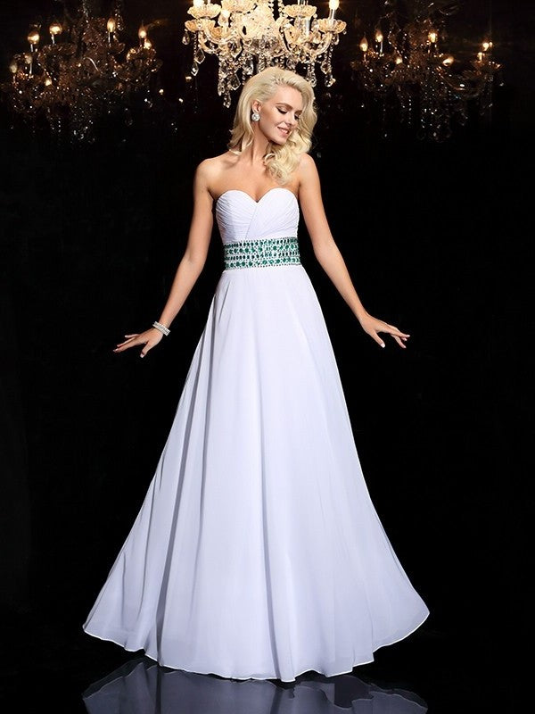 A-line/Princess Sleeveless Rhinestone Sweetheart Long Chiffon Dresses