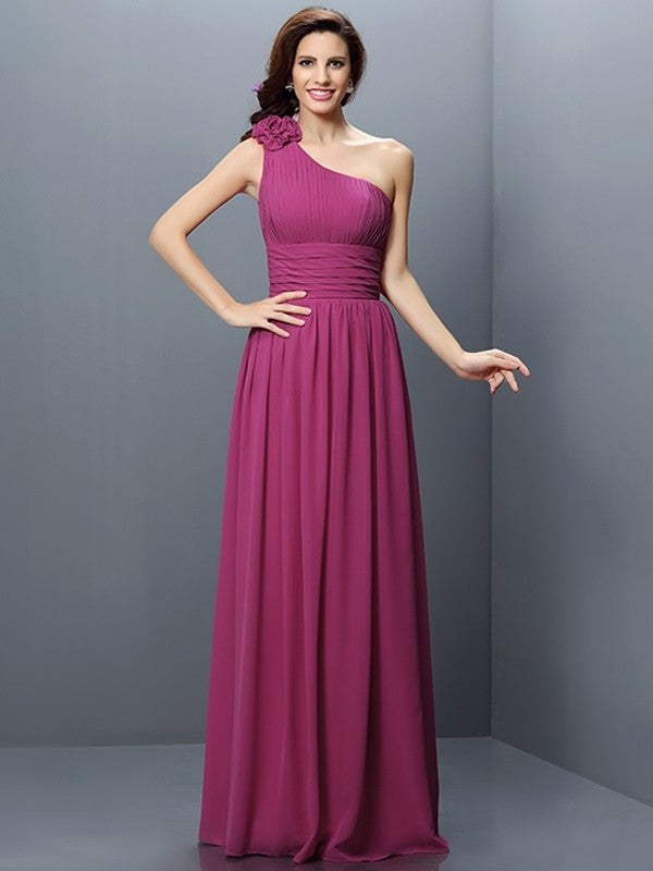 Long One-Shoulder Sleeveless Pleats A-Line/Princess Chiffon Bridesmaid Dresses