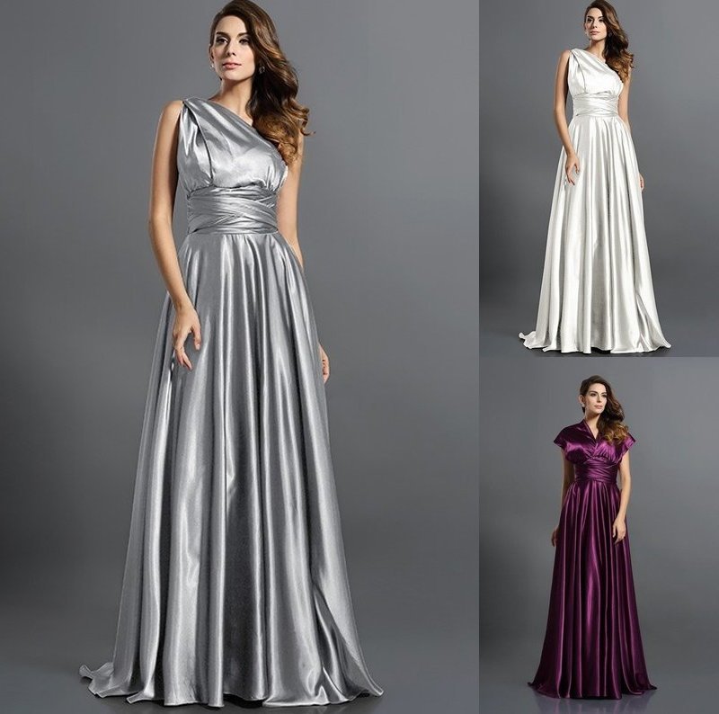 Pleats Silk A-Line/Princess like Long Sleeveless Satin Bridesmaid Dresses