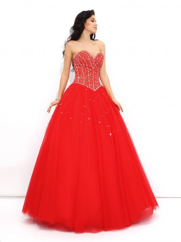 Sleeveless Sweetheart Long Beading Ball Gown Net Quinceanera Dresses