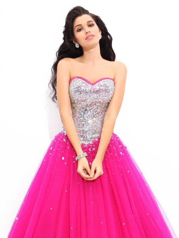 Gown Sleeveless Ball Beading Long Sweetheart Satin Quinceanera Dresses