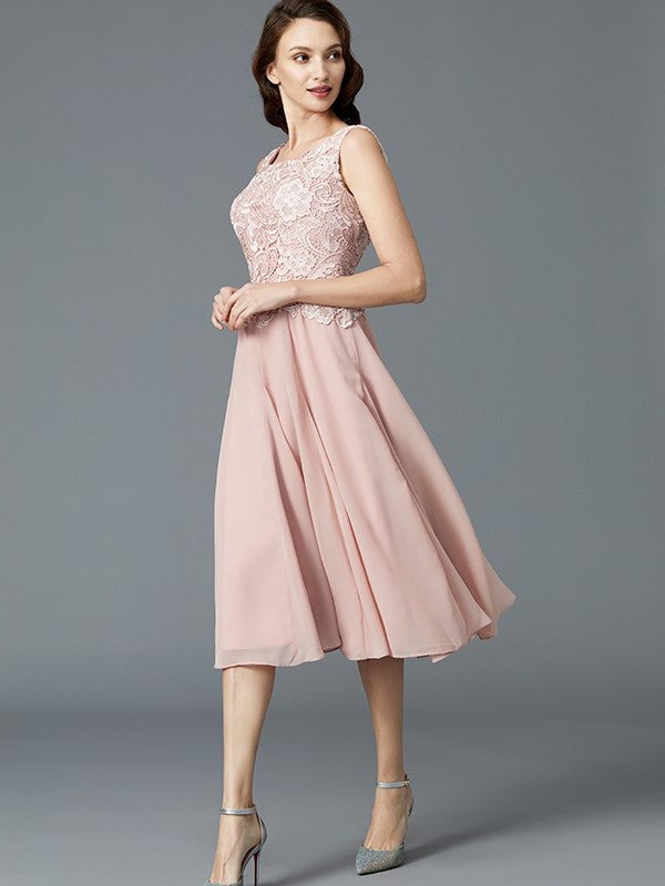 Sleeveless A-Line/Princess Mother Tea-Length Chiffon Scoop of the Bride Dresses