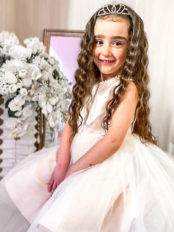 Tulle Sleeveless A-Line/Princess Knee-Length Bowknot Scoop Flower Girl Dresses