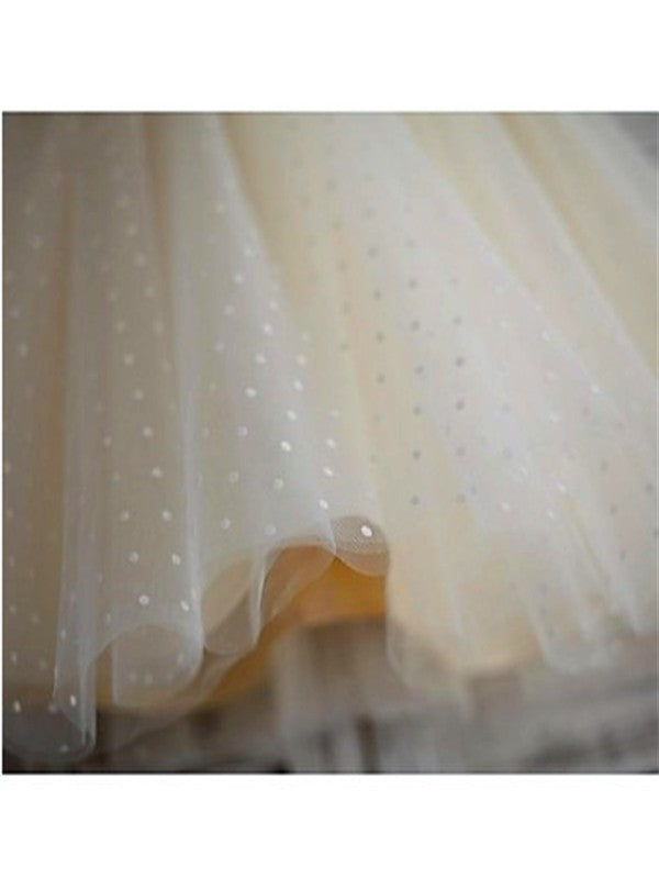 Tulle Sleeveless Scoop A-line/Princess Flower Hand-made Tea-Length Flower Girl Dresses