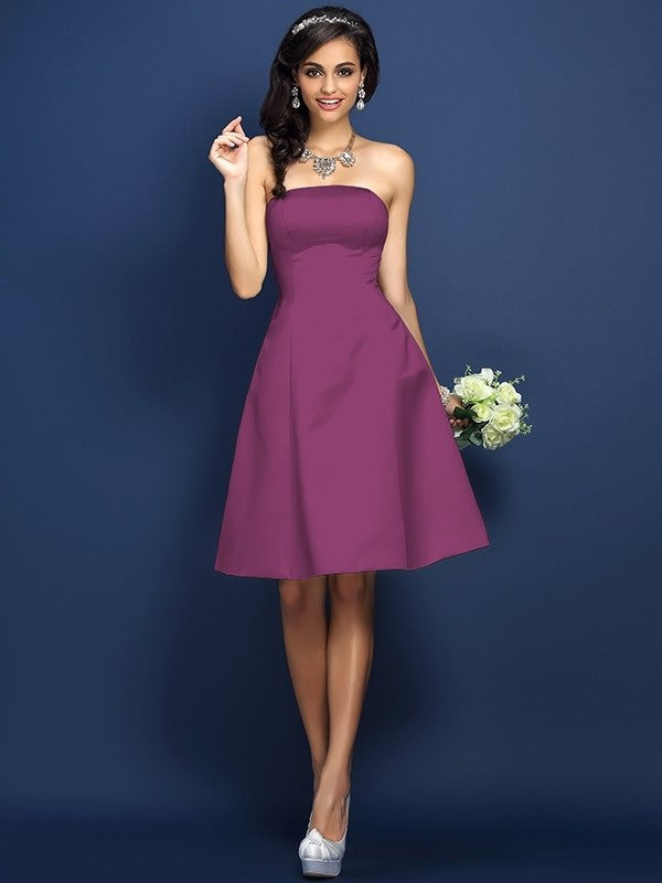 Strapless A-Line/Princess Short Sleeveless Satin Bridesmaid Dresses