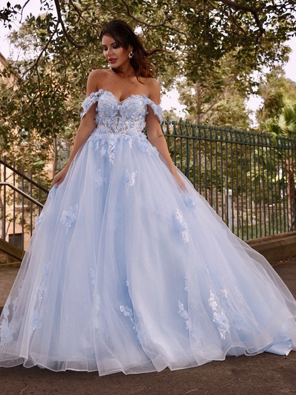 Applique Off-the-Shoulder Gown Sleeveless Tulle Ball Sweep/Brush Train Dresses