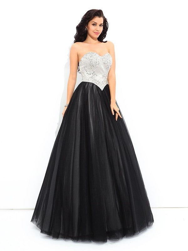 Sleeveless Gown Ball Paillette Sweetheart Long Net Quinceanera Dresses