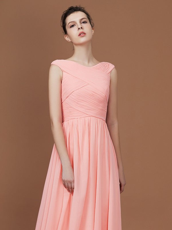 V-neck Sleeveless Floor-Length A-Line/Princess Chiffon Bridesmaid Dress