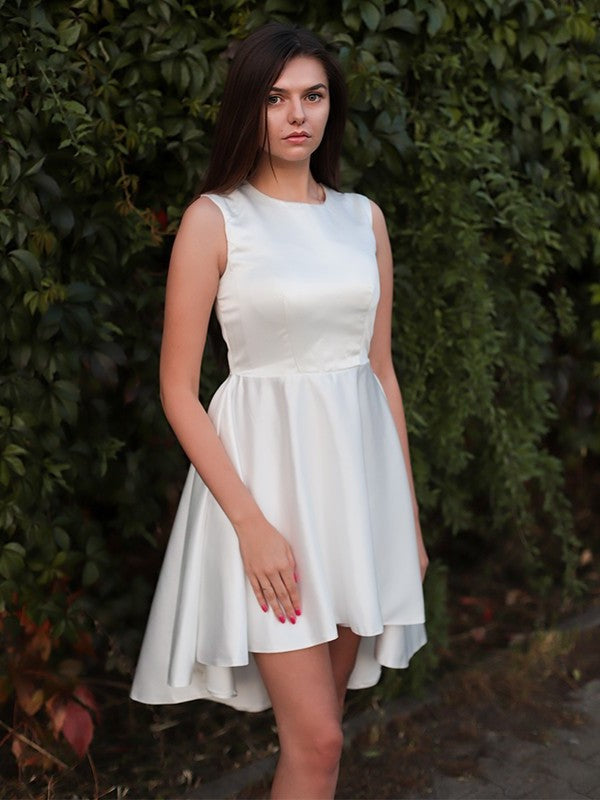 Jewel Ruffles A-Line/Princess Sleeveless Satin Short/Mini Homecoming Dresses