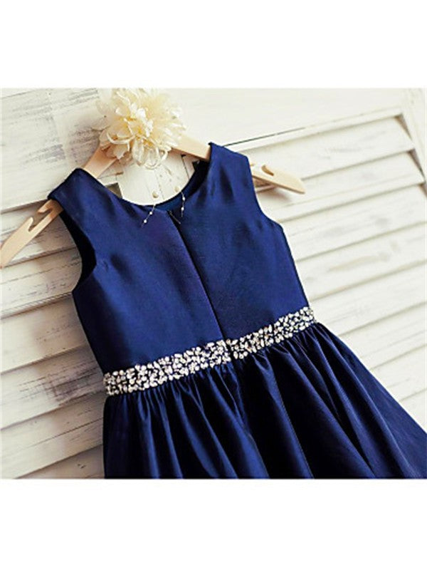 Scoop Sleeveless Rhinestone A-line/Princess Taffeta Tea-Length Flower Girl Dresses