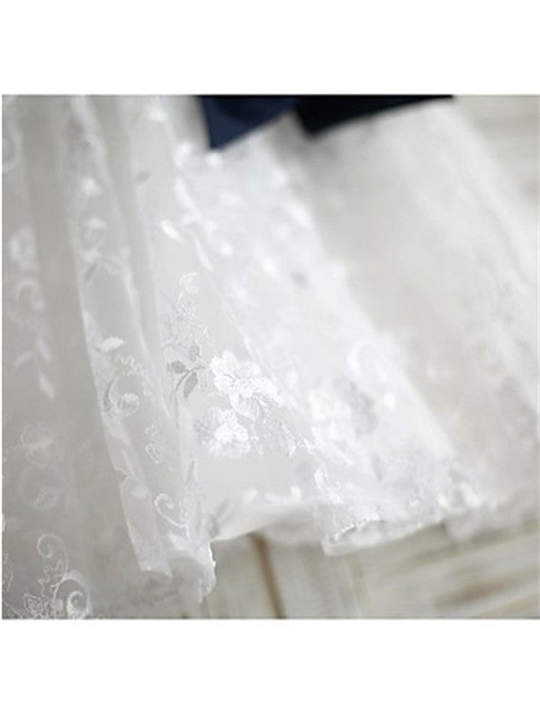 A-line/Princess Bowknot Lace Scoop Sleeveless Tea-Length Flower Girl Dresses