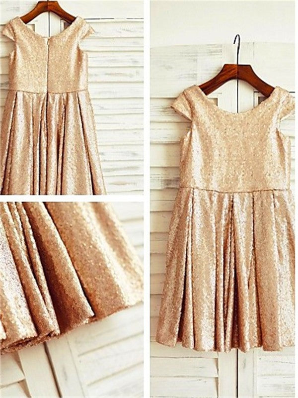 Tea-Length Sleeves Scoop Short Sequins A-line/Princess Flower Girl Dresses