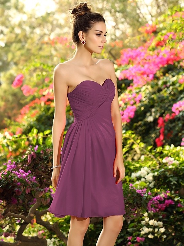 Sweetheart Sleeveless A-Line/Princess Pleats Short Chiffon Bridesmaid Dresses