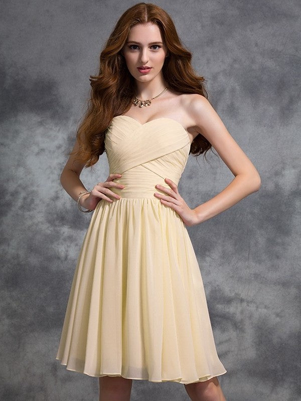 Ruched Short Sweetheart A-line/Princess Sleeveless Chiffon Bridesmaid Dresses