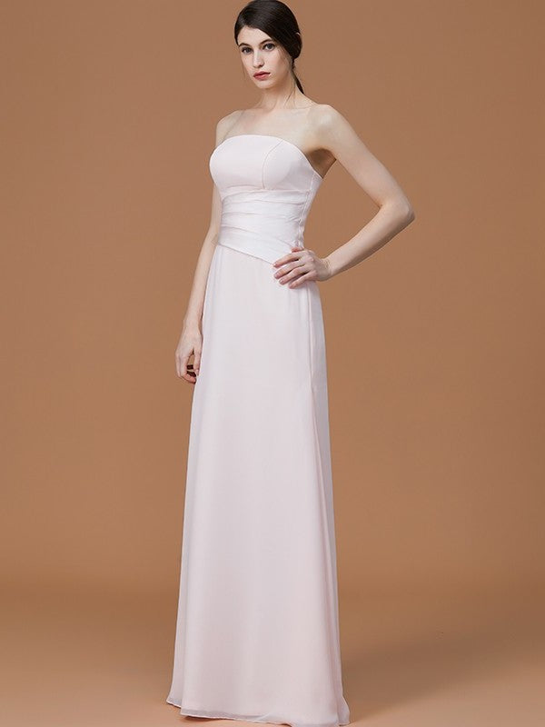 Strapless Floor-Length Sleeveless Ruched A-Line/Princess Chiffon Bridesmaid Dresses