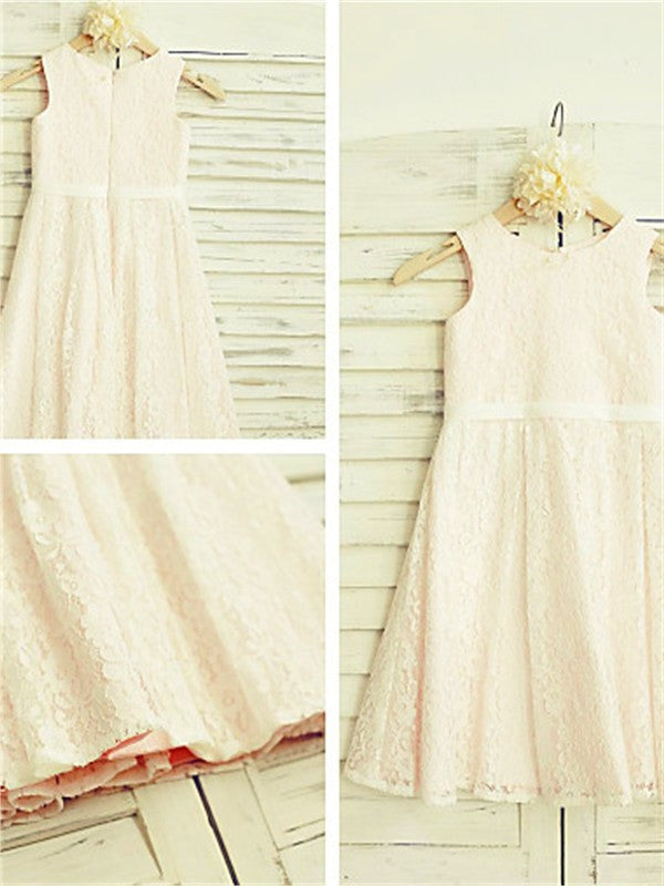 Tea-Length Jewel Sleeveless A-line/Princess Lace Flower Girl Dresses