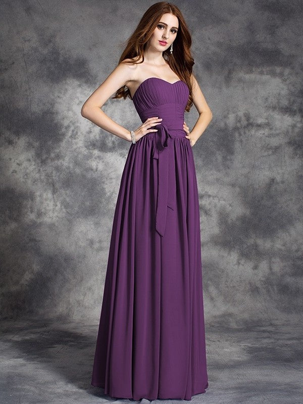 Sweetheart Ruffles A-line/Princess Sleeveless Long Chiffon Bridesmaid Dresses