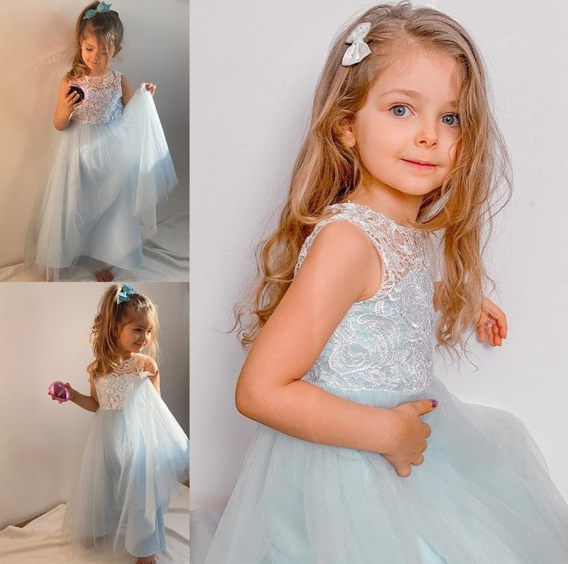 Scoop Tulle Sleeveless Ankle-Length Lace A-Line/Princess Flower Girl Dresses