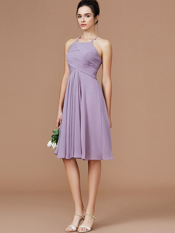 Sleeveless Short/Mini Ruched Halter A-Line/Princess Chiffon Bridesmaid Dresses