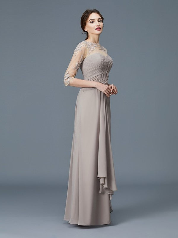 Sleeves Ruffles Neck of Floor-Length A-Line/Princess Sheer Mother 3/4 Chiffon the Bride Dresses