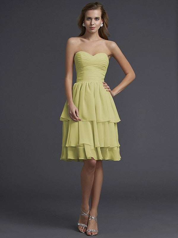 Sweetheart Sheath/Column Short Sleeveless Chiffon Bridesmaid Dresses