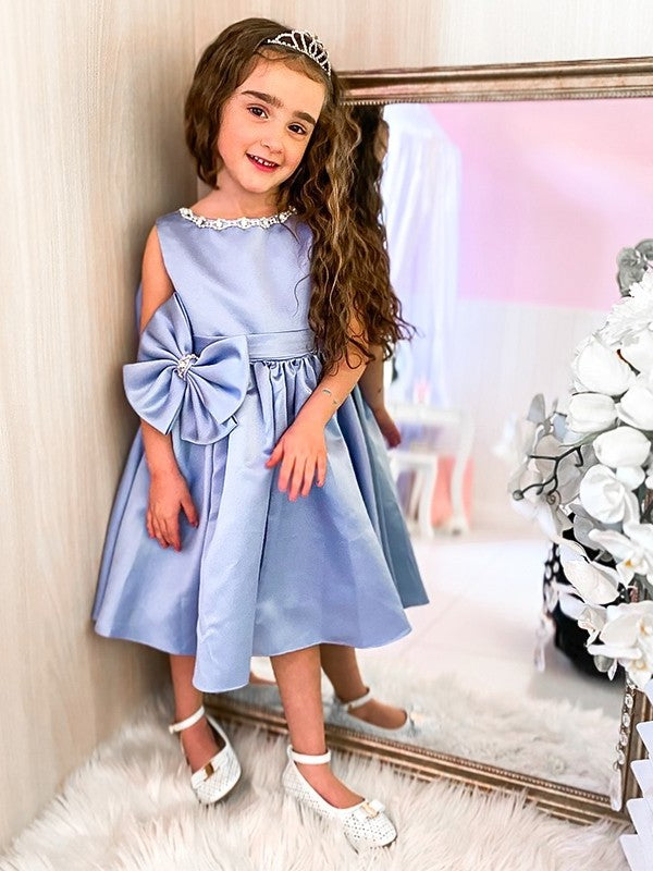 Sleeveless Satin Scoop Bowknot A-Line/Princess Knee-Length Flower Girl Dresses