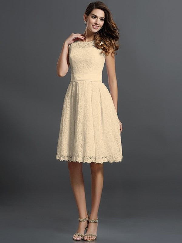 Scoop A-Line/Princess Sleeveless Short Lace Bridesmaid Dresses