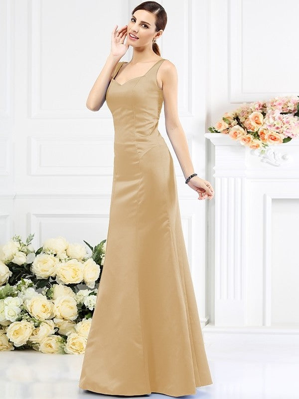 Long Straps Sheath/Column Sleeveless Satin Bridesmaid Dresses