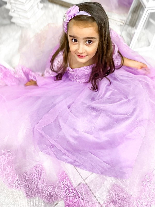 Tulle Sleeves Ball 1/2 Off-the-Shoulder Sweep/Brush Lace Gown Train Flower Girl Dresses