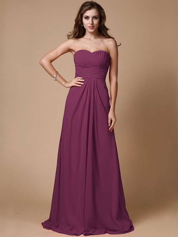 Ruffles A-Line/Princess Sleeveless Chiffon Sweetheart Long Bridesmaid Dresses