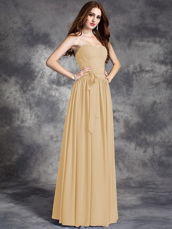 Sweetheart Ruffles A-line/Princess Sleeveless Long Chiffon Bridesmaid Dresses