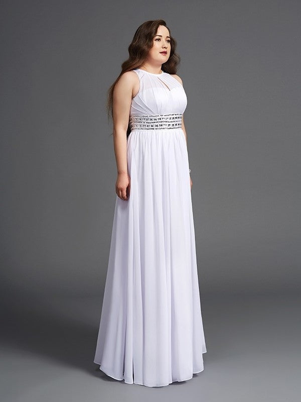 Long Chiffon Sleeveless A-Line/Princess Jewel Beading Plus Size Dresses