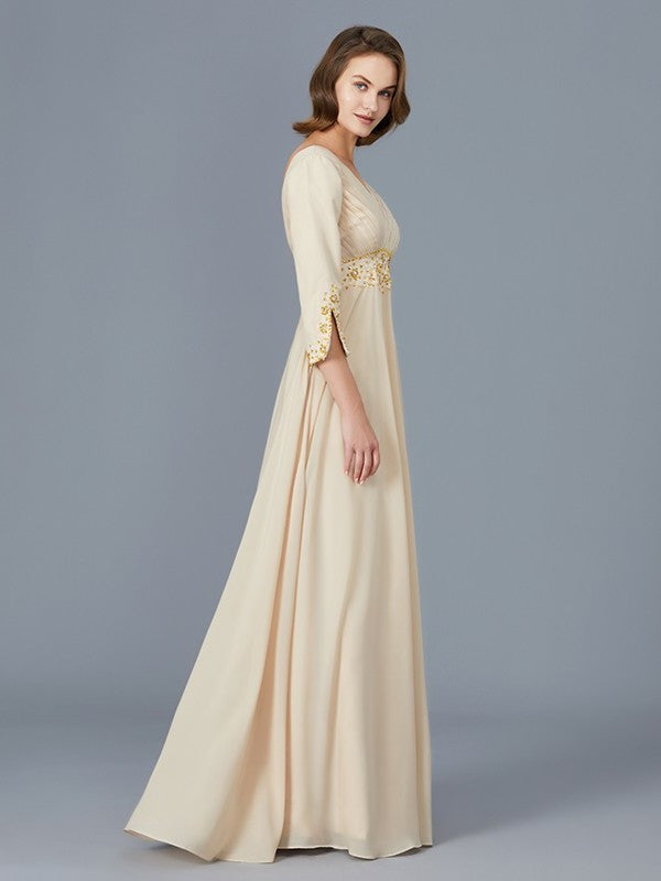 V-neck of Floor-Length A-Line/Princess Mother Chiffon Ruffles the Bride Dresses