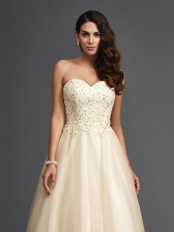 Beading Sleeveless A-Line/Princess Sweetheart Long Net Dresses