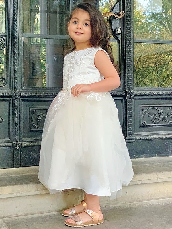 Ankle-Length Scoop Tulle A-Line/Princess Sleeveless Lace Flower Girl Dresses