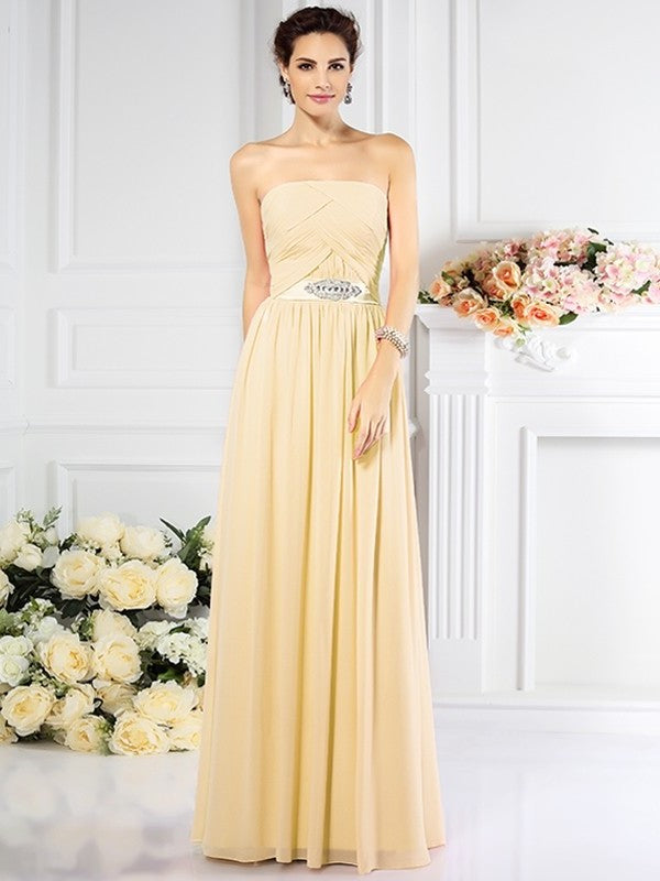 Strapless A-Line/Princess Pleats Long Sleeveless Chiffon Bridesmaid Dresses