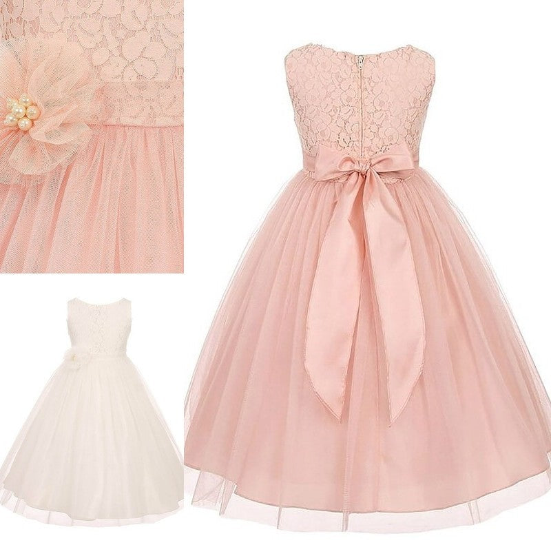 Tulle Sleeveless Ankle-Length A-line/Princess Scoop Sash/Ribbon/Belt Flower Girl Dresses