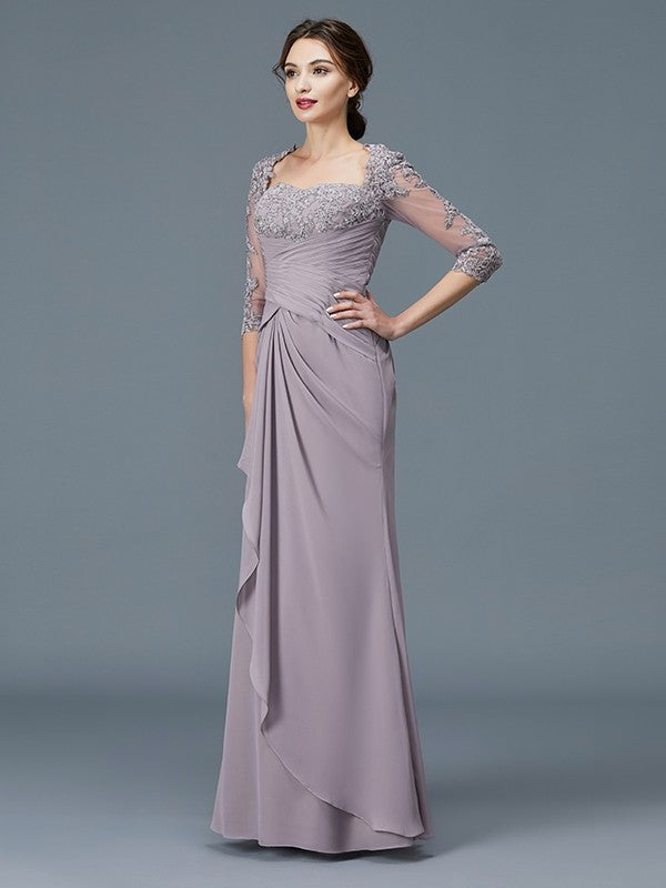 Sleeves of Sweetheart 3/4 Mother Sheath/Column Ruffles Chiffon Floor-Length the Bride Dresses